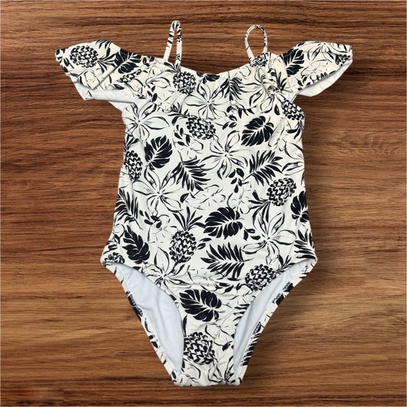 Zara Other - Zara Black & White Tropical Print Off Shoulder One-Piece Swimsuit Size 8-9 NWT